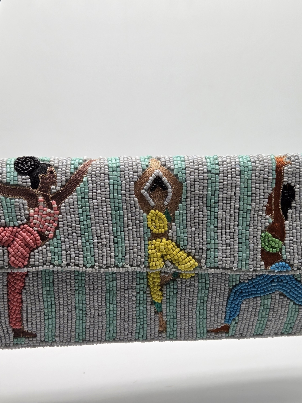 Namaste Beaded Yoga Pose Shoulder Bag Handmade Seed Bead Clutch NWT